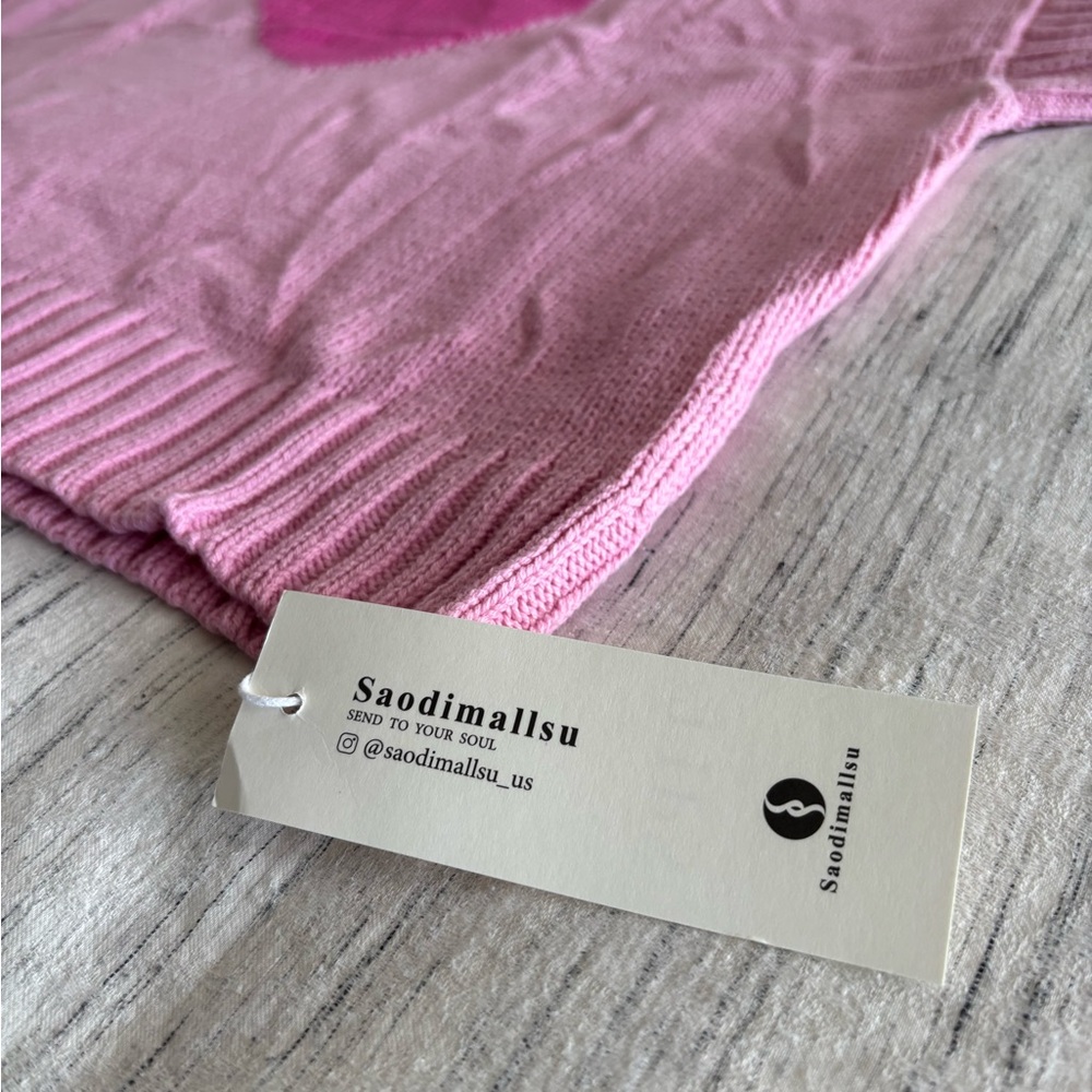 Pink Heart Knit Sleeveless Sweater Top - Picture 6 of 6